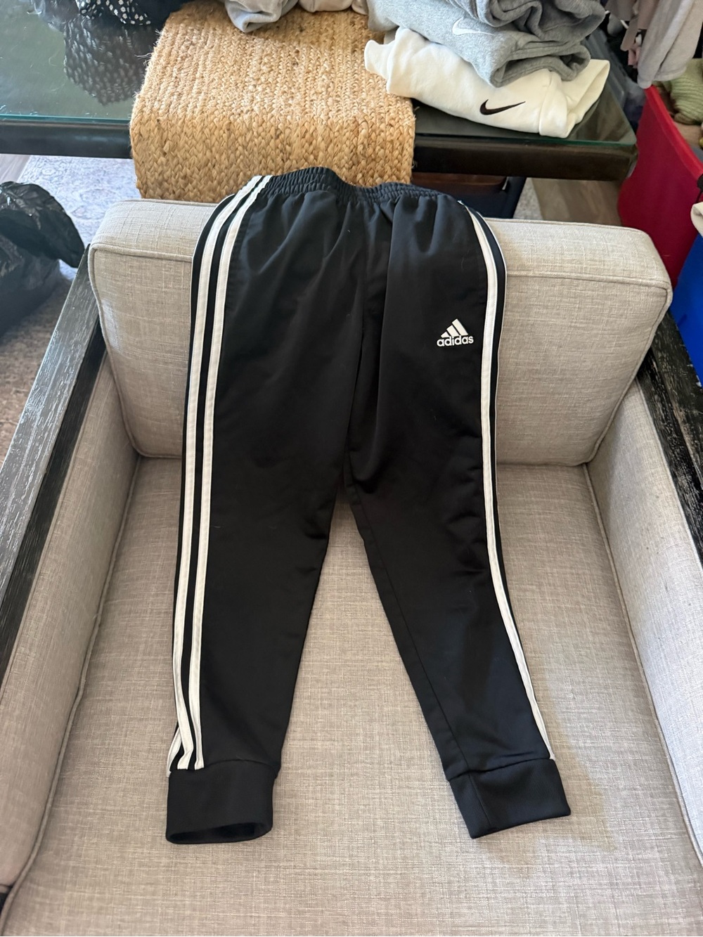 adidas Black Joggers with White Side Stripes - Kids
